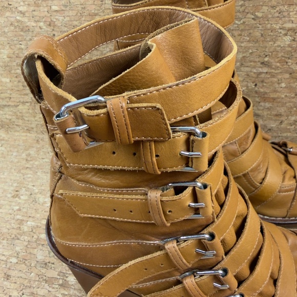 Ann Demeulemeester Brown Leather Multi-Buckle Wedge Sandals Gladiator Shoes 40 - Picture 6 of 14